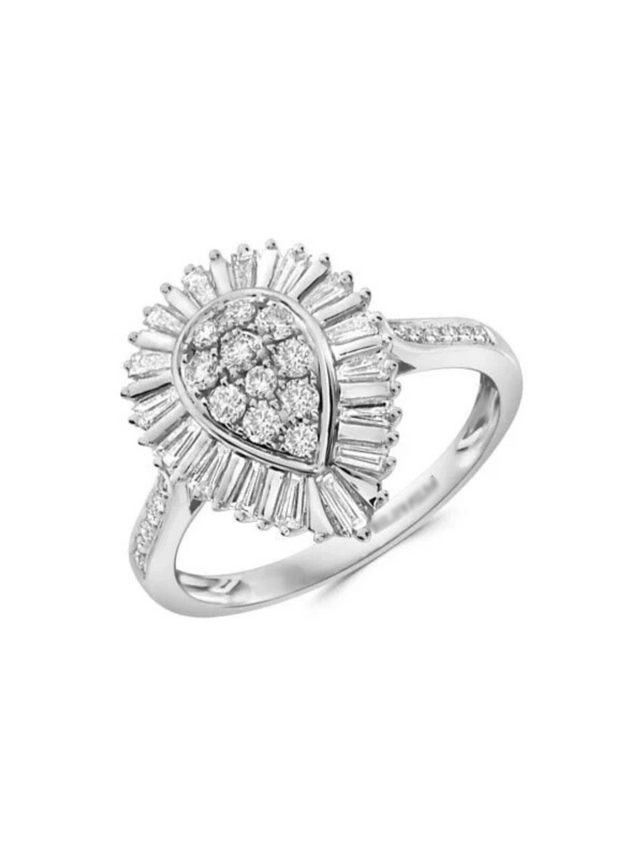 Anillo De Pera Oro Blanco 14K Y Diamantes