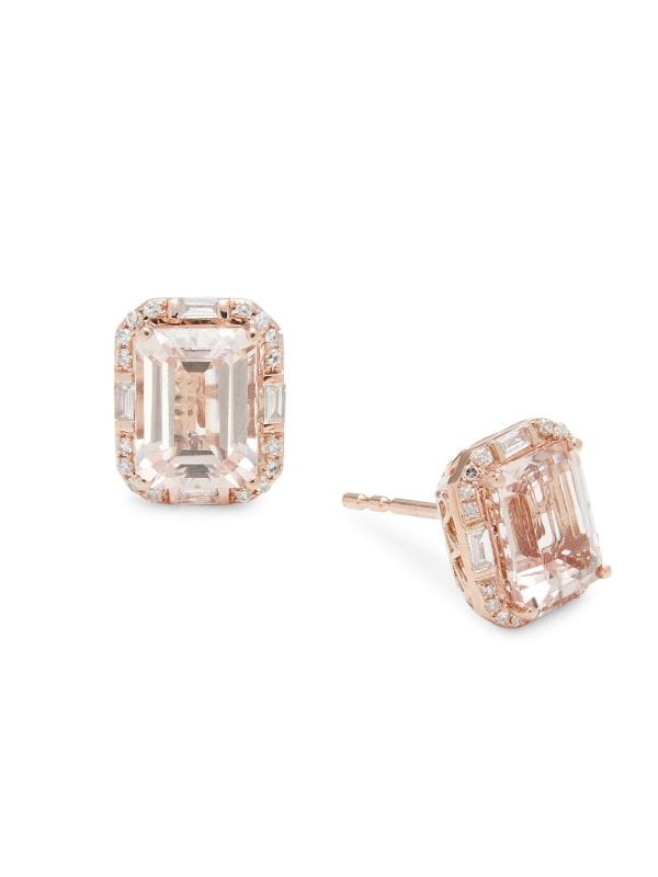 Aretes De Oro Rosa 14K, Morganita Y Diamantes