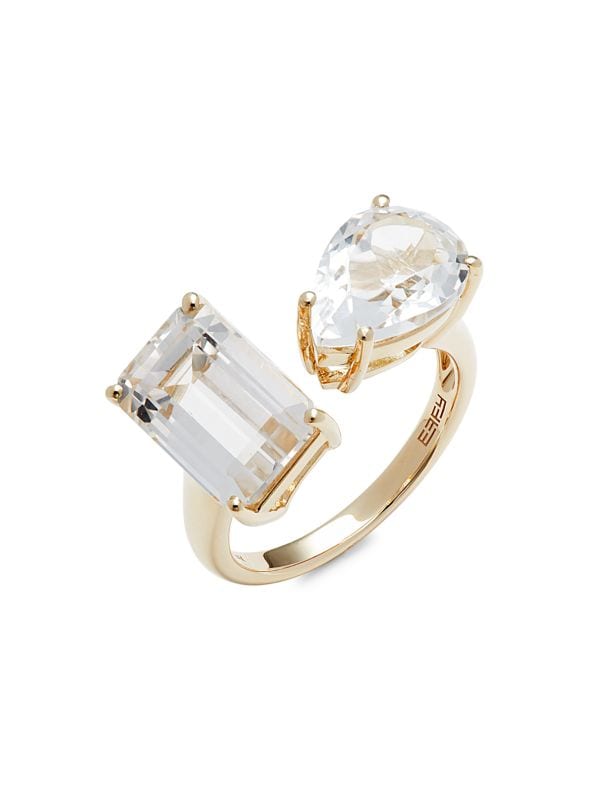 Anillo De Oro Amarillo De 14 Quilates Y Topacio Blanco