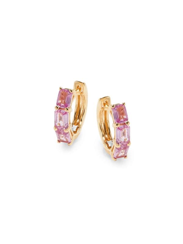 Huggies De Oro Amarillo 14K Y Zafiro Rosa