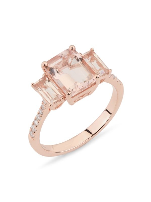 Anillo De Diamantes De Oro Rosa de 14K, Morganita Y 0,12 TCW