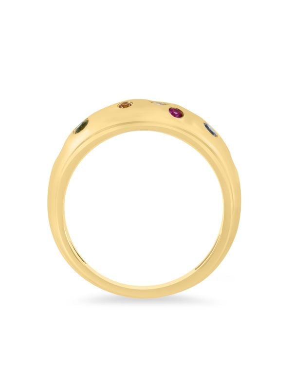 Anillo De Cúpula De Oro Amarillo  De 14K Y Piedras Preciosas
