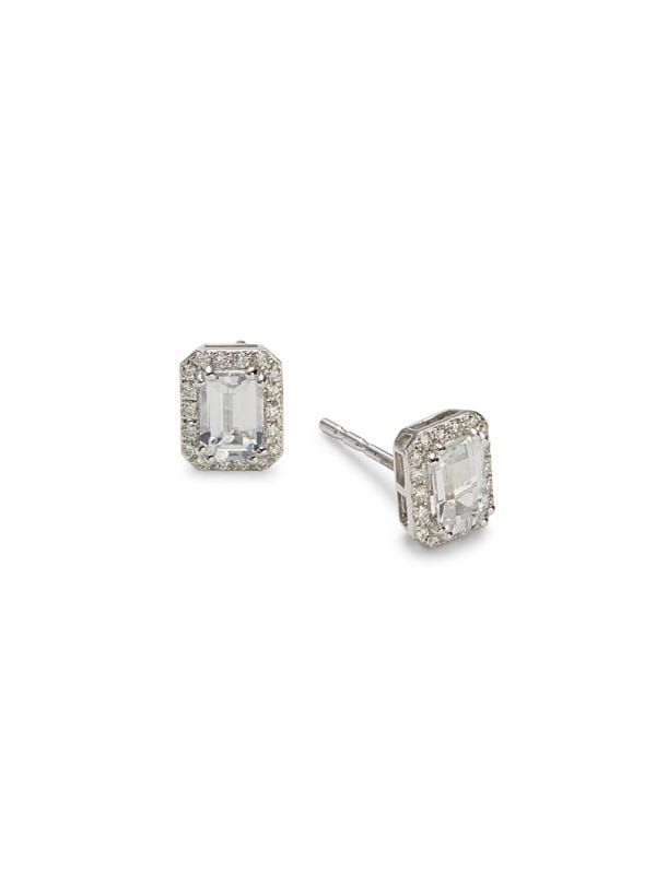 Aretes De Oro Blanco 14K, Zafiros Y Diamantes