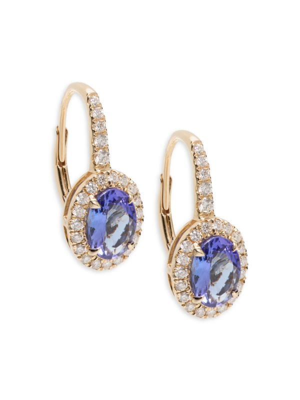 Colgantes De Oro Amarillo 14K, Tanzanita Y Diamantes 0,37 TCW