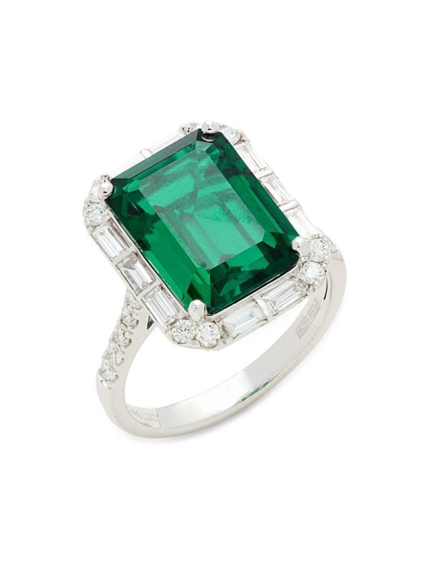 Anillo De Oro 14K Esmeralda Y Diamantes De Laboratorio