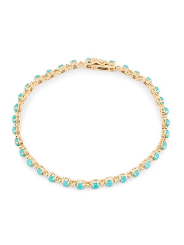 Pulsera De Tenis De Oro Amarillo De 14K, 0,13 TCW De Diamantes Y Turquesa