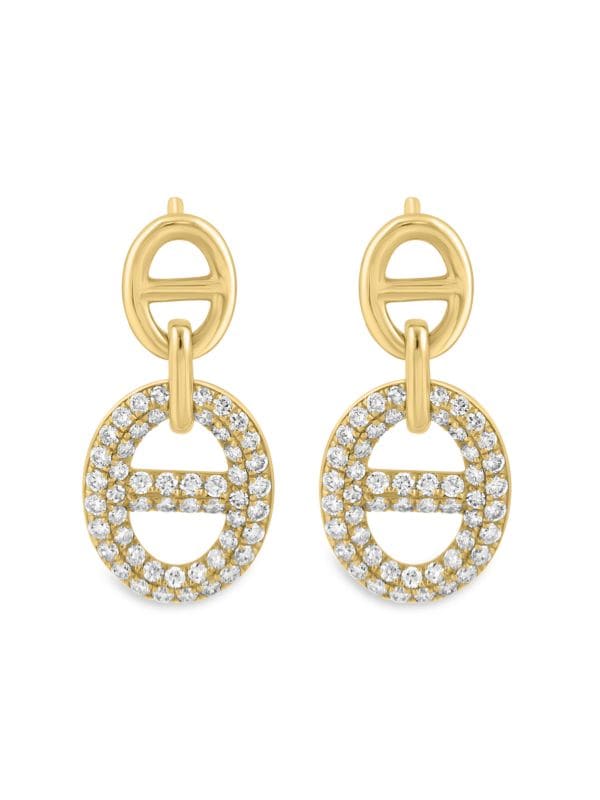 Aretes Colgantes De Oro Amarillo 14K Y Diamantes 0,66 TCW