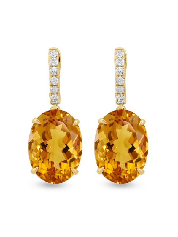 Aretes Colgantes De Oro Amarillo 14K, Citrino Y Diamantes 0,24 TCW