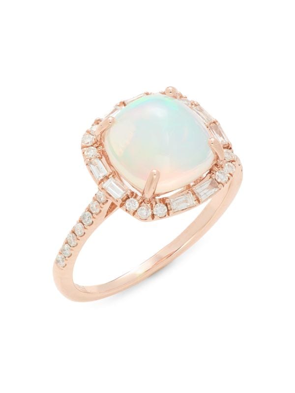 Anillo Con Halo De Oro Rosa 14K, Diamantes Y Ópalo Etíope