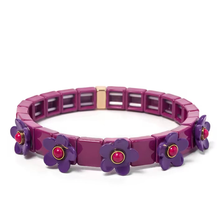 Pulsera De Flores Con Cuentas Cuadradas