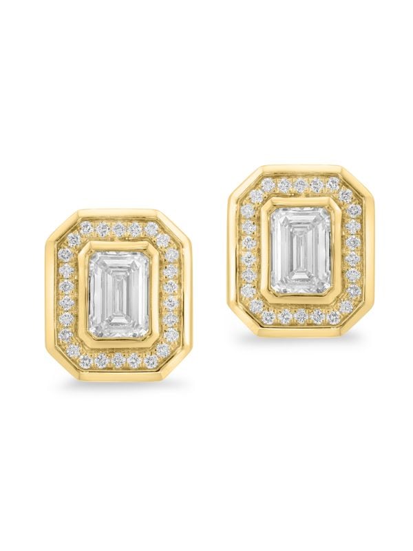 Aretes Geométricos De Oro Amarillo 14K Y Diamantes Cultivados En Laboratorio 2,21 TCW