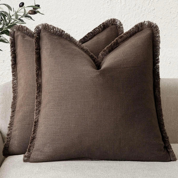 Set De Fundas Lino Marrón Rojizo