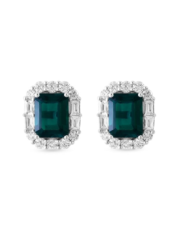 Aretes De Oro Blanco 14K, Esmeralda 3,74 TCW