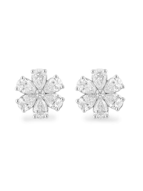 Aretes Florales De Oro Blanco 14K Y Diamantes Cultivados En Laboratorio 1.20 TCW