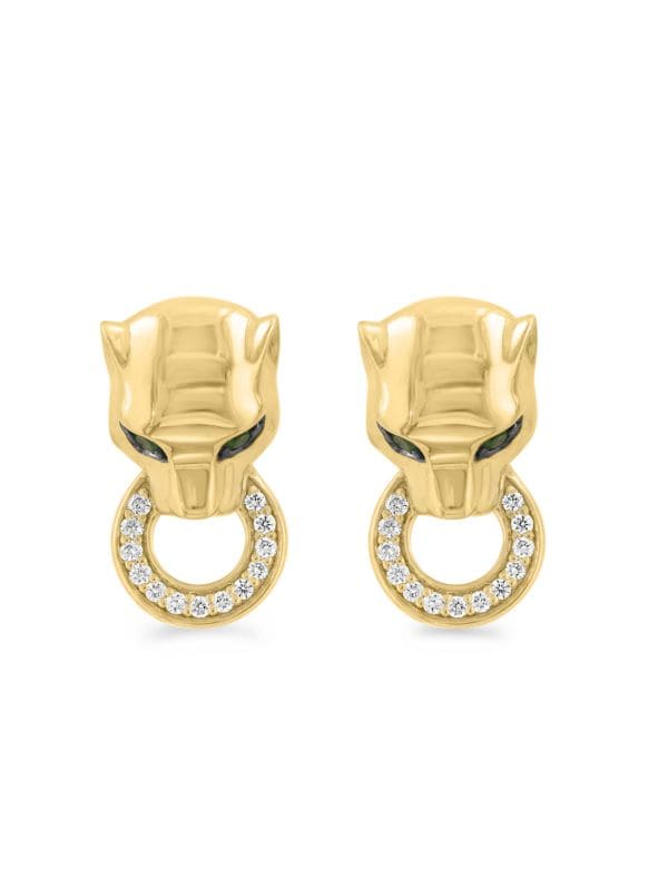 Aretes Chapados En Oro De 14K, Diamantes Y Tsavorita 0,10 TCW