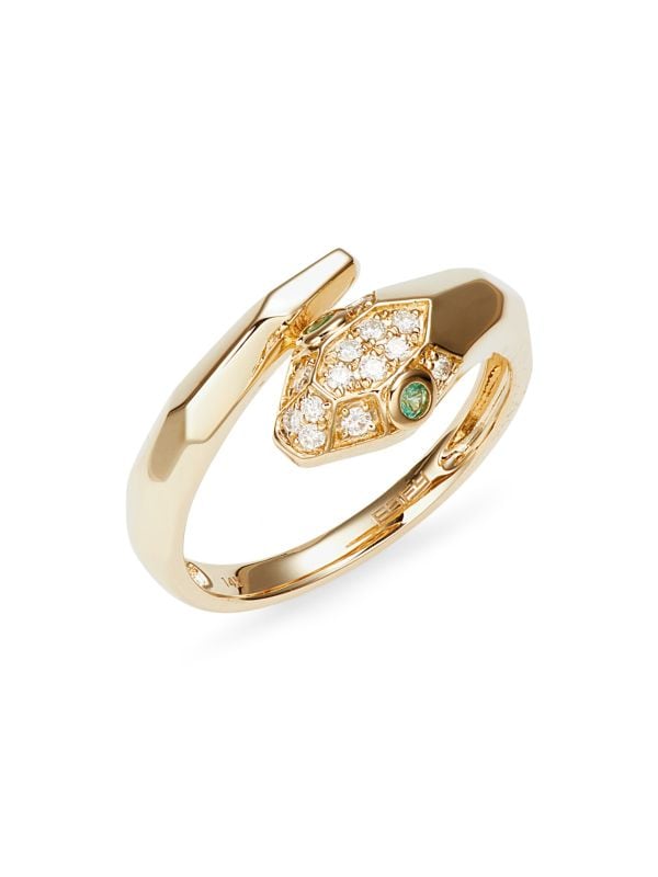 Anillo De Oro Amarillo De 14 Quilates, Esmeralda Y Diamante