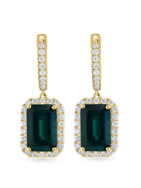 Aretes Colgantes De Oro Amarillo 14K, Esmeraldas Y Diamantes Cultivados en laboratorio