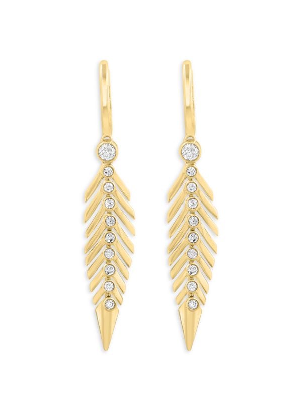 Aretes Colgantes De Oro Amarillo 14K Y Diamantes 0,52 TCW