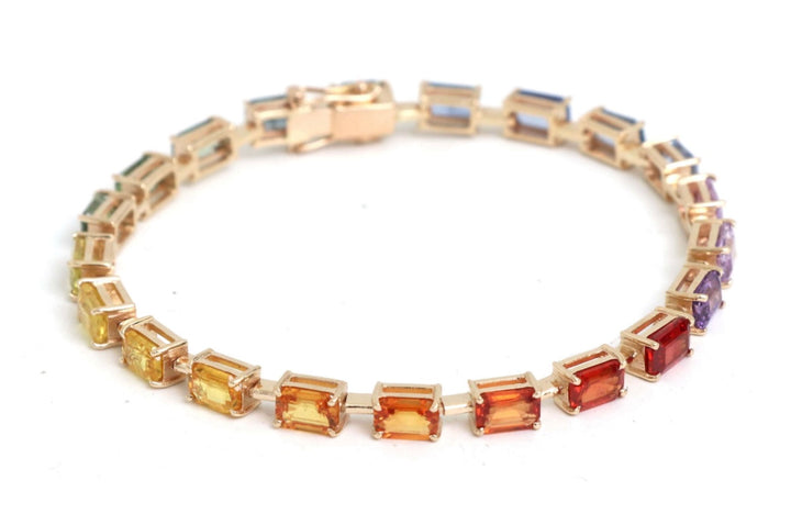 Pulsera De Oro 14K Y Zafiros Multicolor