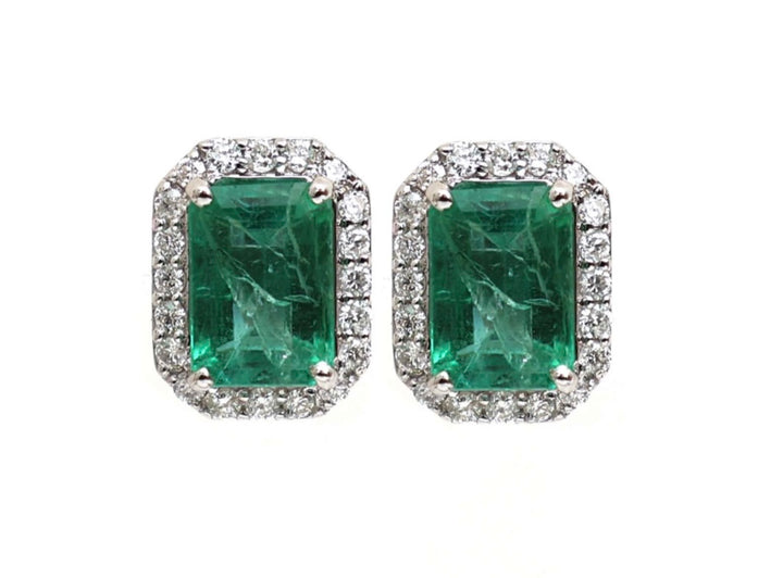 Aretes de Oro 18K, Diamante Y Esmeralda