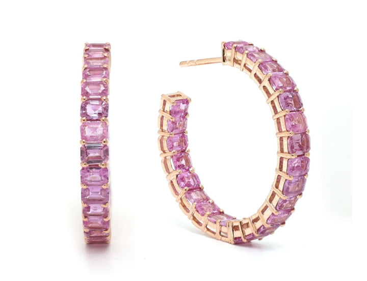 Arracadas De Oro 14K Y Zafiro Rosa