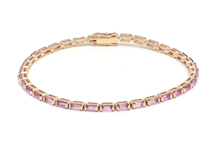 Pulsera De Oro 14K Y Zafiro Rosa