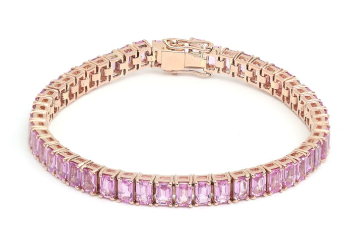 Pulsera De Oro Rosa 18K Y Zafiro Rosa