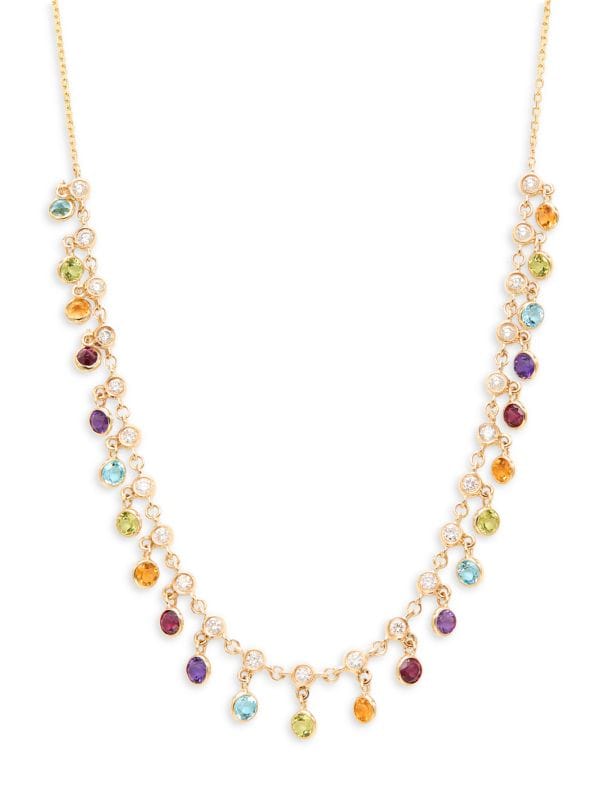 Collar De Oro Amarillo De 14 K Y Múltiples Piedras